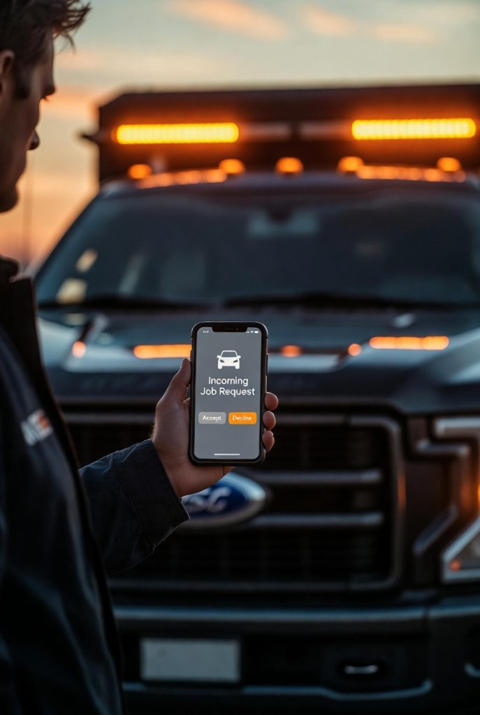 Person receiving job request on phone