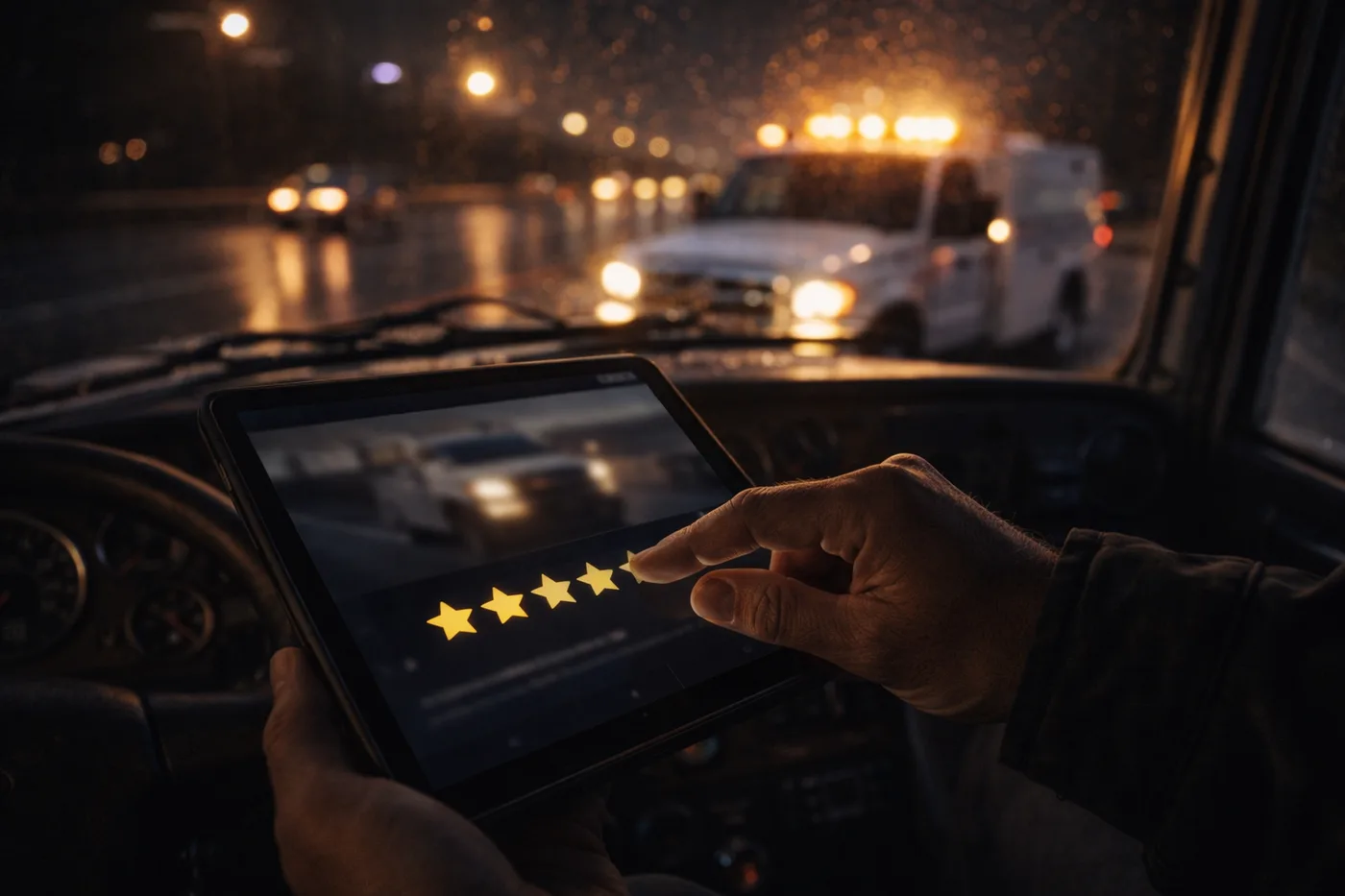 Rescuer rating being set on a Road Rescue Network review screen.