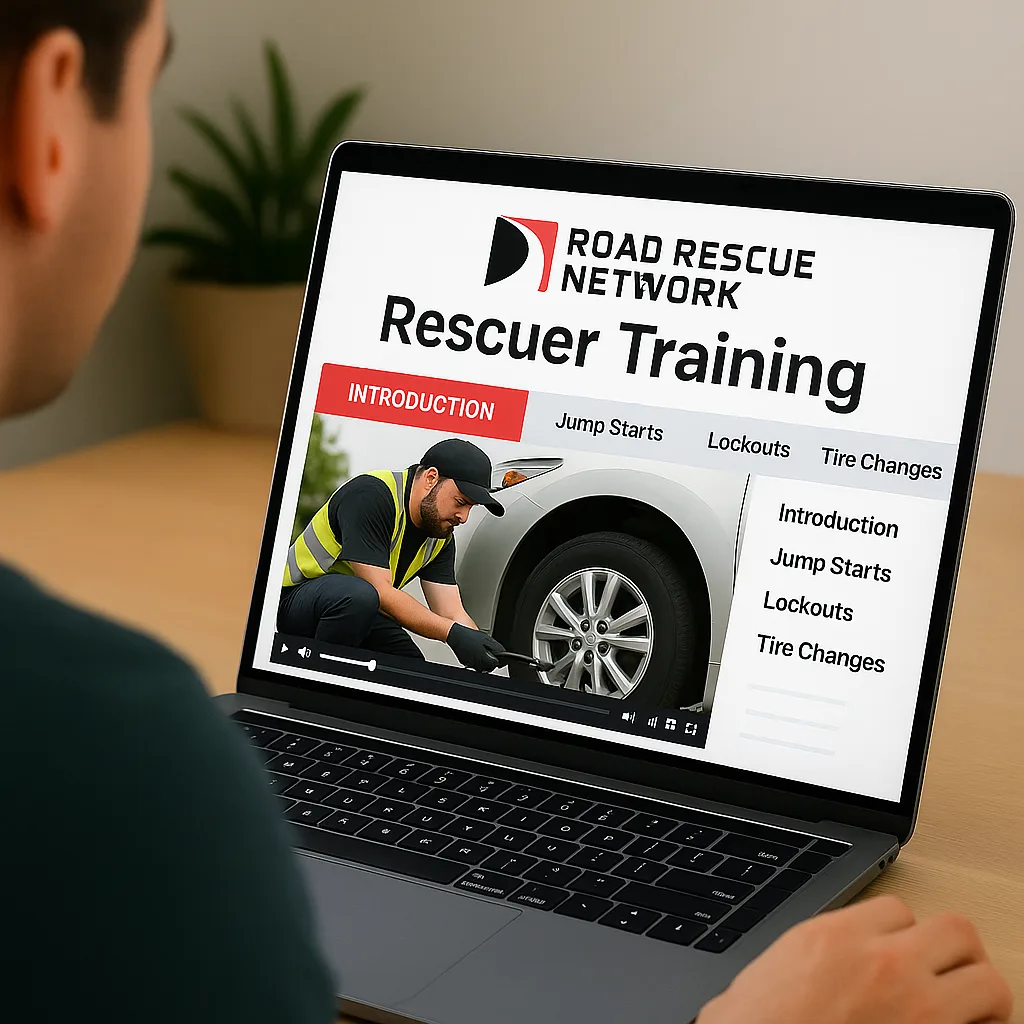 The Road Rescue Network rescuer training course open on a laptop.