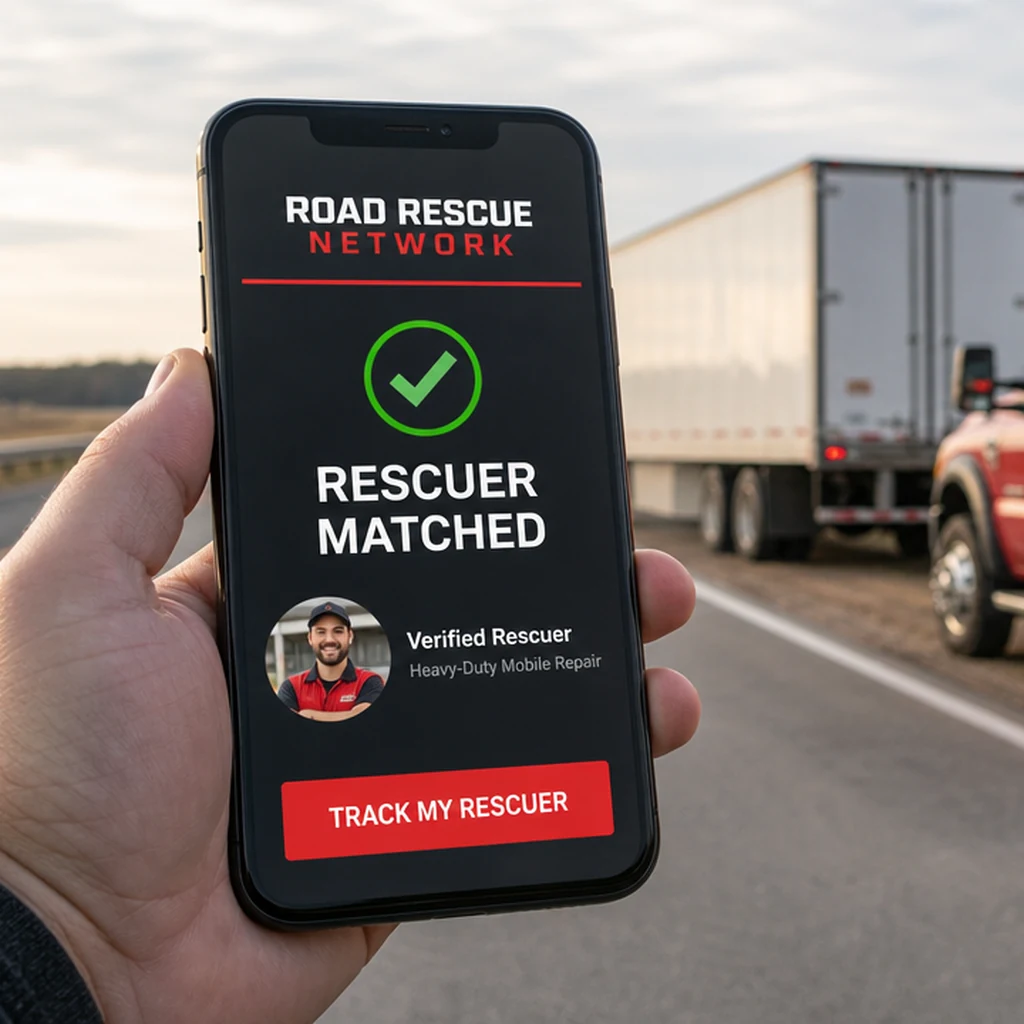 The Road Rescue Network request screen matching the job to a disabled vehicle type.