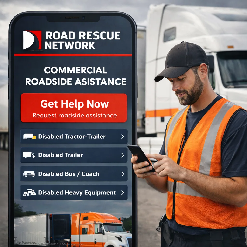 The Road Rescue Network request screen matching the job to a disabled vehicle type.