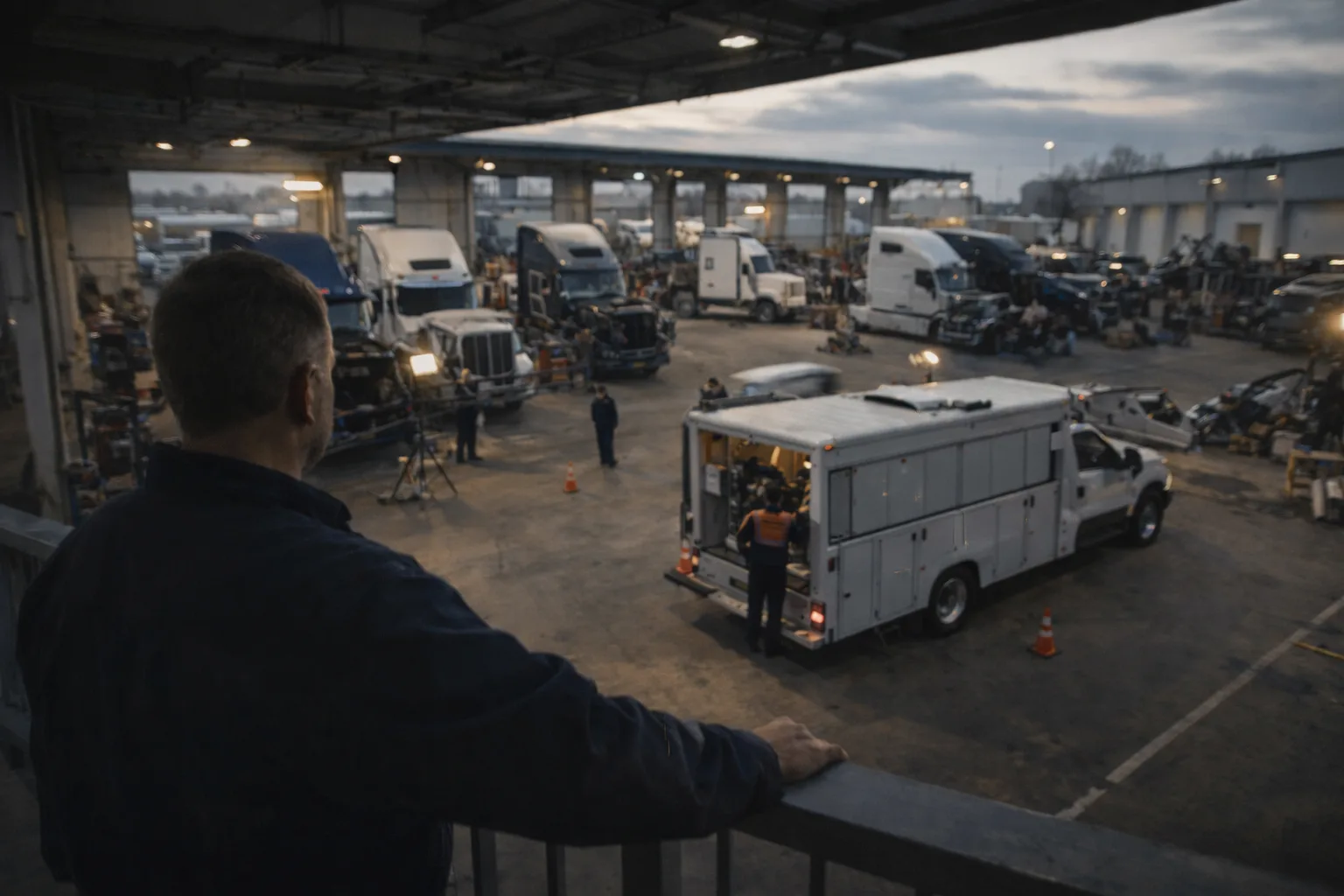 Road Rescue Network service vans working a fleet yard.