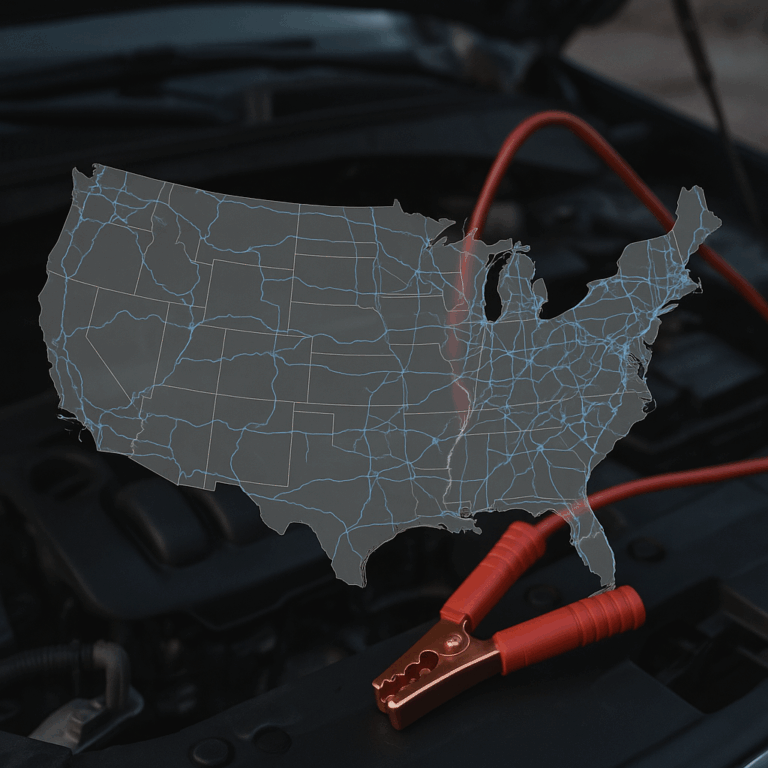 Nationwide jumpstart service map for Road Rescue Network