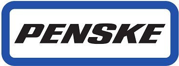 The image shows the Penske logo with the word Penske in bold black letters inside a white rectangle, bordered by a thick blue outline.