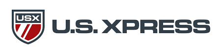U.S. Xpress logo featuring a shield with USX in white letters on a red and gray background, next to bold, dark gray text reading U.S. XPRESS.