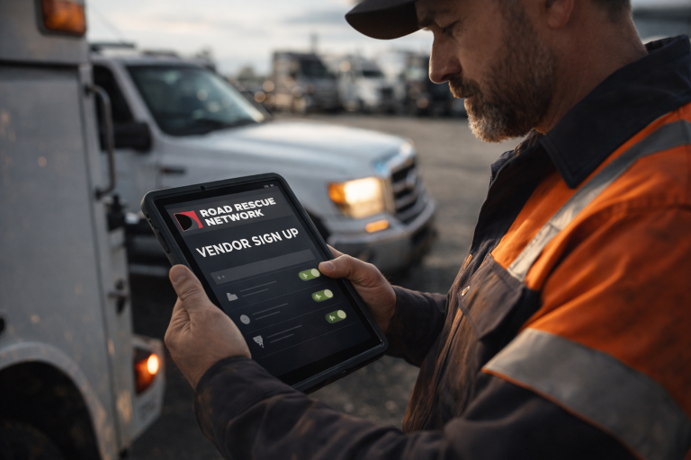 Person using tablet for vendor sign-up.