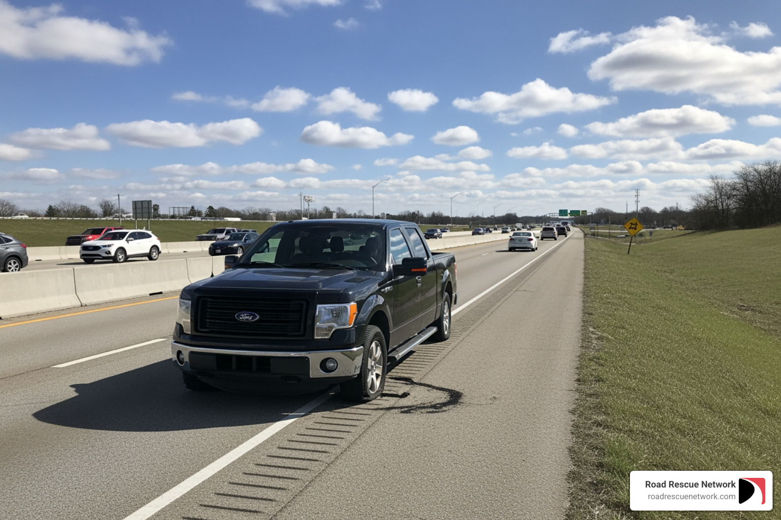 blown out flat tire on highway